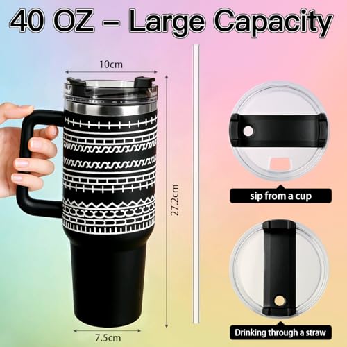 Black 40oz Insulated Stainless Steel Travel Tumbler with Lid & Straw