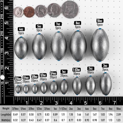 Egg Sinkers Fishing Weights - 1/4oz, 20pcs Lead Sinkers for Bass Fishing