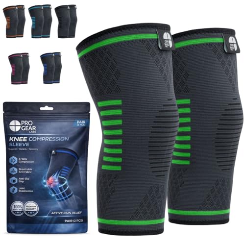 Pro Gear Labs Knee Compression Sleeves 2-Pack – Unisex Knee Braces for Running, Arthritis & Pain Relief (XXXL/Green)