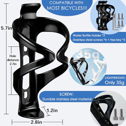 Bike Water Bottle Holders - Durable & Lightweight - Black 2 Pack