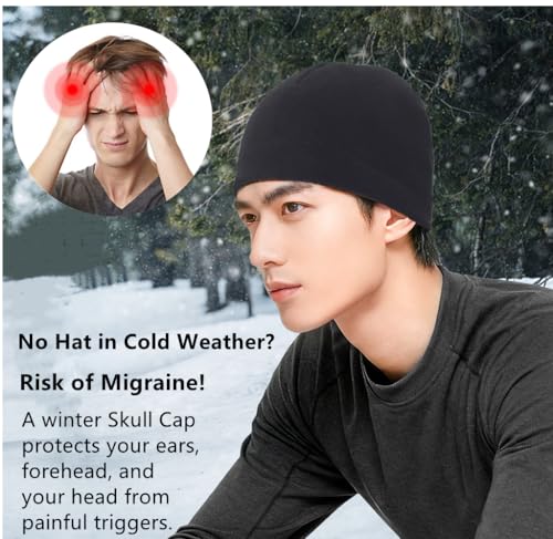 Polar Fleece Skull Cap - Soft Helmet Liner Beanie for Men & Women - Black