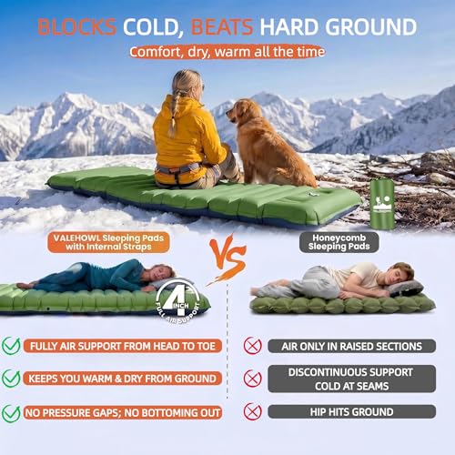 4" Thick Camping Sleeping Pad, R4.0 Compact Air Mattress for Tent