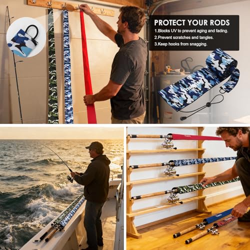 Yhwens 68" Neoprene Fishing Rod Sleeve—Blue Camo, 2-Pack, Rod Covers