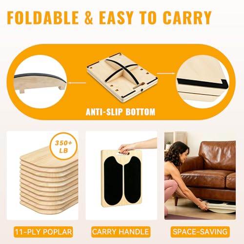 Large 3-in-1 Wooden Slant Board for Calf Stretching & Balance Exercises - Helntova