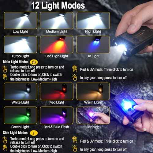 BORUIT V30 Rechargeable EDC Flashlight with 365nm Blacklight UV/Red Flashlight,Bright Keychain Lights with Clip and Magnet, 180¡Æ Rotatable Pocket Flashlight for Everyday Carry and Emergencies