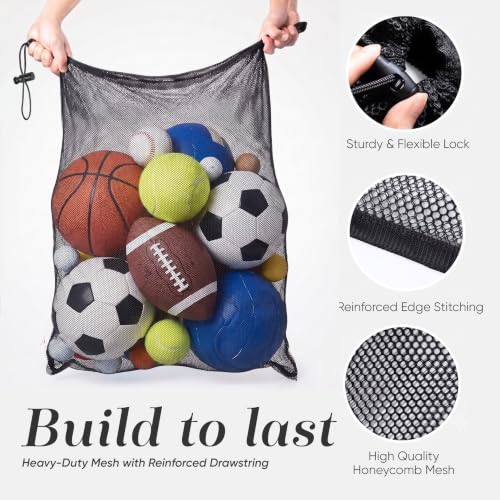 Heavy-Duty Mesh Equipment Bag - Adjustable Cord Closure, 24" x 36" - Black