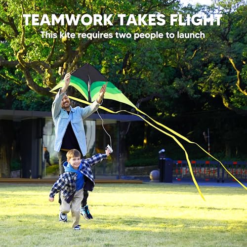 Large Delta Kite - Gradient Green with 328 ft String - Easy to Fly