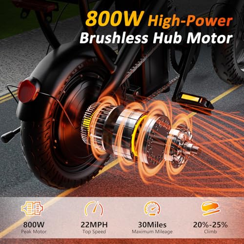 Electric Bike for Adults - 1200W Peak Motor, 22MPH, Foldable - Standard Black