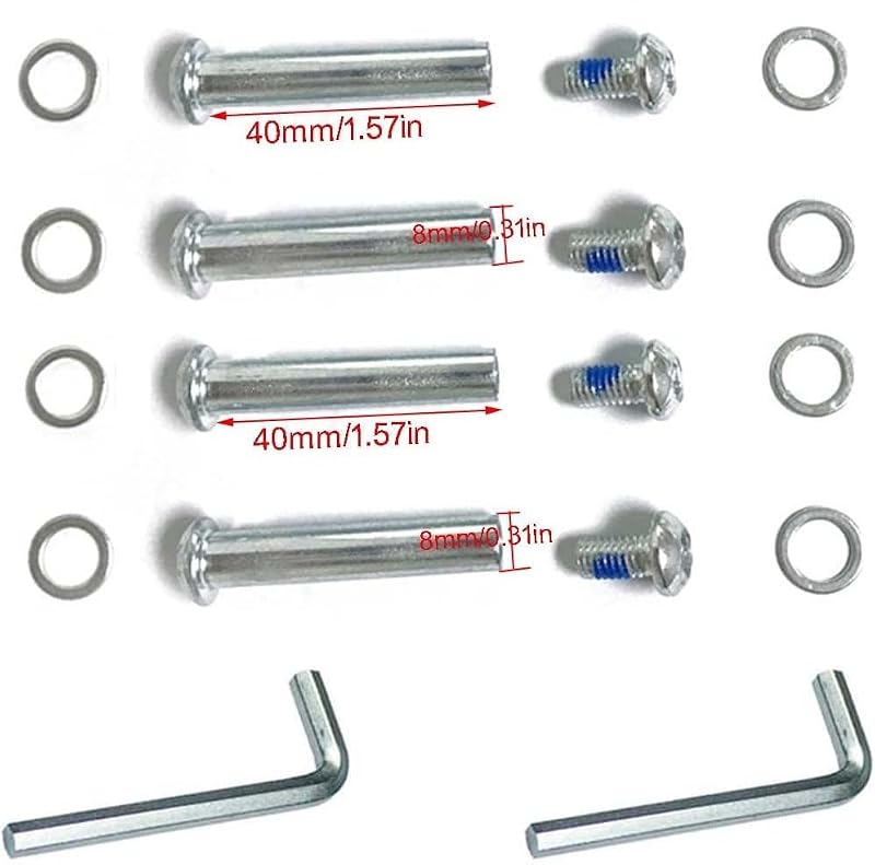 Inline Skate Wheel Repair Kit - 8mm x 40mm Axles & Screws (4 Sets)