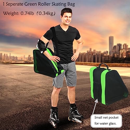Large Capacity Ice Skate Bag - Green, Fits Quad & Inline Skates