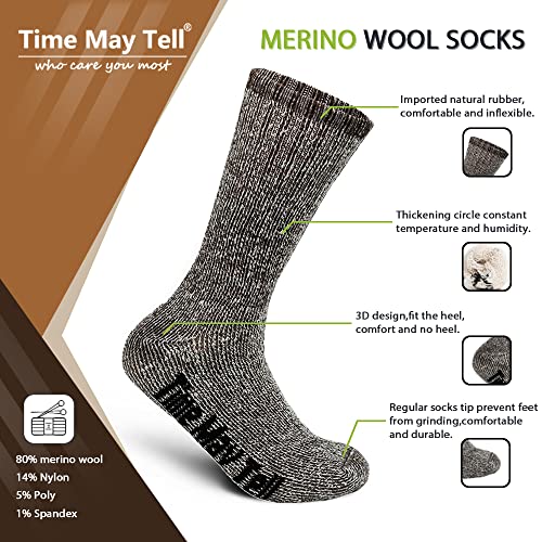 Mens Merino Wool Hiking Cushion Socks - Thermal Warm Boot Socks (Size 9-13, Brown, 2 Pairs)