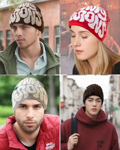 Y2K Letter Graphic Beanie - Soft Warm Knitted Winter Hat - White/Black