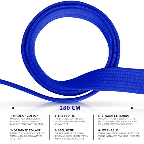 DXM SPORTS 220cm Blue Martial Arts Belt for Karate, Judo, Aikido & Taekwondo - Durable Cotton, Double Stitched for Kids & Adults