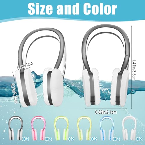 12-Pack Silicone Swimming Nose Clips - Waterproof & Reusable - Set 6