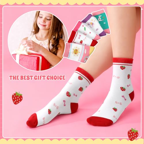 Girls Crew Athletic Socks - 6 Pairs - Green, Pink, White (10-14 Years)
