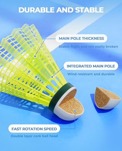 Yellow Nylon Badminton Shuttlecocks - 12 Pack for Outdoor Play
