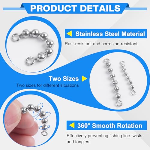 Silanon 40pcs Stainless Steel Fishing Beads Chain Swivels - 6 Beads 3/16"