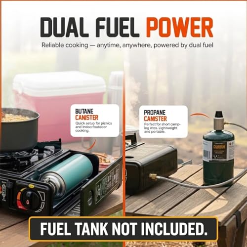 Smokey Camp 3000W Dual Fuel Portable Camping Stove with Adapter Pipe, Automatic Ignition