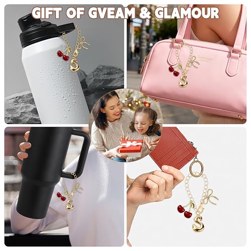 Gold Letter Charm with Bow and Cherry - Red Cherries S for Tumblers