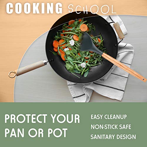 Silicone Cooking Spoons with Wooden Handle - Red & Gray, 12.4"