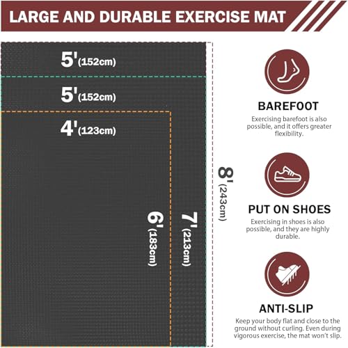 Extra Large Non-Slip Exercise Mat 7'x5' - Durable Workout Mat