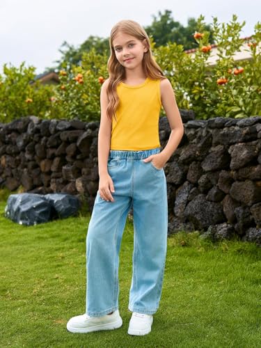 Kids Athletic Ribbed Tank Top - Sleeveless Crop Camisole, Yellow 5-6 Years