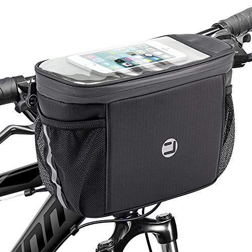 Insulated Bicycle Handlebar Bag with Phone Touchscreen - Black
