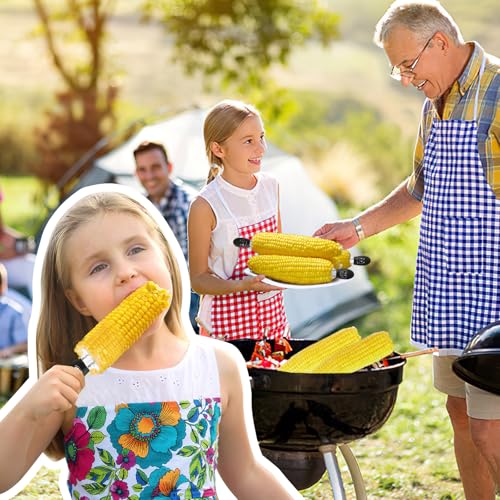 Corn Cob Holders - 10-Piece Stainless Steel Set with Silicone Handles - Black