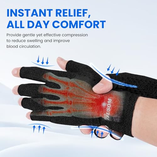Compression Gloves for Arthritis Relief - Fingerless, Medium, Black