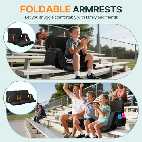 Extra Wide Stadium Seats with Back Support - Black 2PC