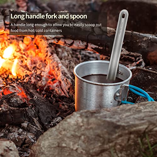 Lightweight Titanium Long Handle Spork & Spoon - Sandblasting Spork