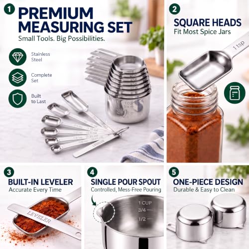 AIKEXIN 20-Piece Stainless Steel Measuring Cups & Spoons Set for Baking & Cooking