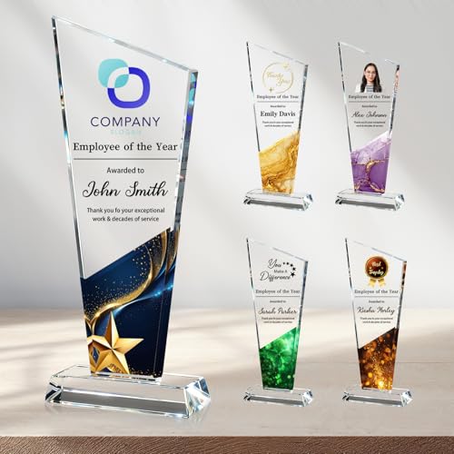 Custom Crystal Trophy Award - Personalized Plaque with Text & Photo - Half Style