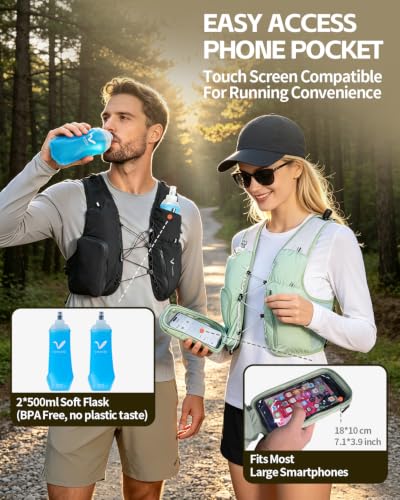 Visisite Green Hydration Running Vest Backpack with Phone Holder for Men Women