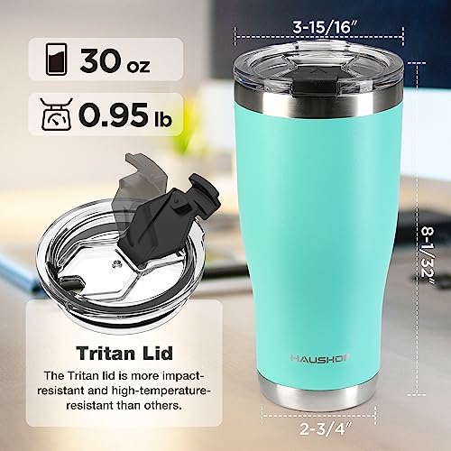 HAUSHOF 30 oz Lake Blue Stainless Steel Vacuum Insulated Travel Mug - Double Wall Coffee Tumbler with Lid