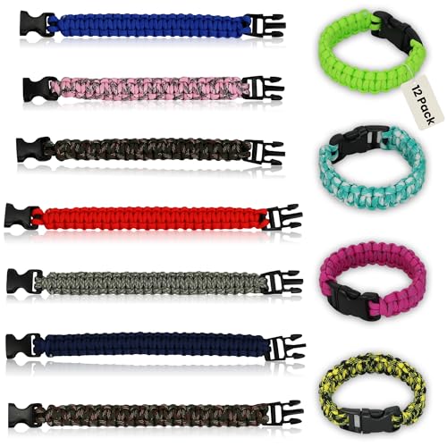 Paracord Survival Bracelets - 12-Pack with Quick-Release Clips