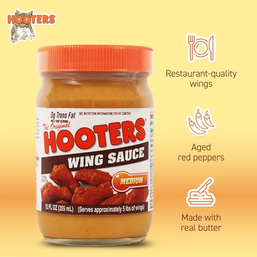 Hooters Medium Wing Sauce Original 12 Oz Pack of 6 - Spicy Chicken Wing Dipping Sauce
