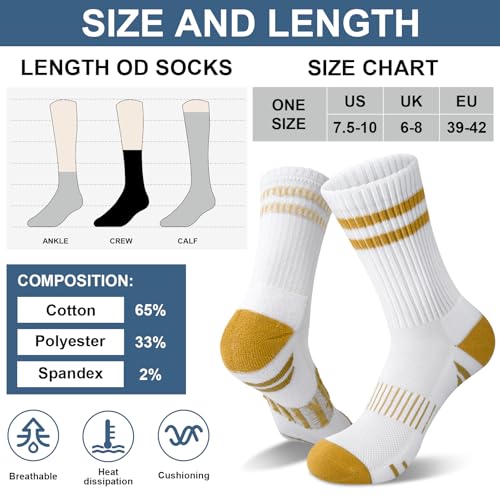Compression Crew Socks for Women - 6 Pairs, White & Black