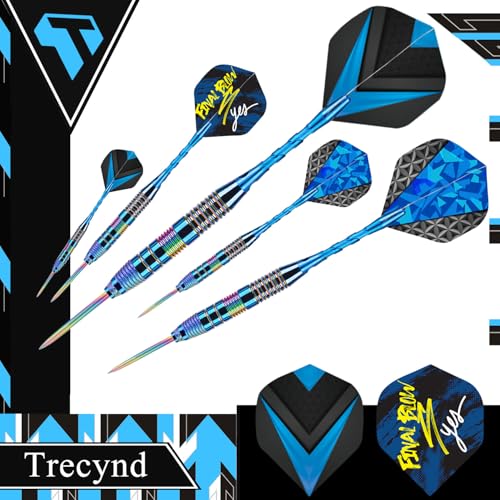 Trecynd Blue Metal Tip Darts Set with Aluminum Shafts & Extra Flights - 22g Professional Steel Tip Darts for Beginners & Pros