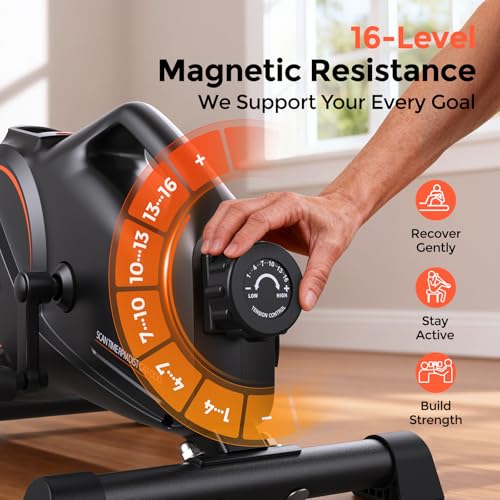 Under Desk Bike with 16-Level Resistance & Bluetooth App - Black-Orange