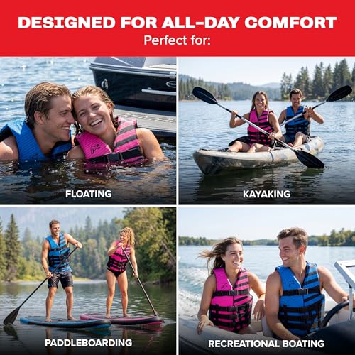 USCG Approved Life Jacket for Adults & Kids - Lightweight Watersports Vest