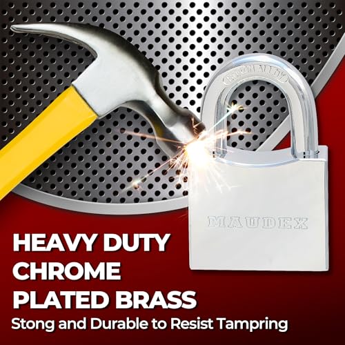 Maudex¢ç RPB50 Heavy Duty Padlock with 5 Keys - 10mm Cut Resistant Hardened Shackle - Weatherproof Chrome Body | Small Keyed Lock for Gym &?School Lockers, Gates
