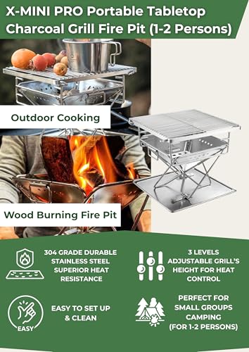 Camping Moon Portable Charcoal Grill Fire Pit X-MINI-PRO Small Size for Camping & Travel