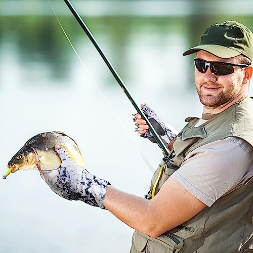 ievei XL Grey UPF 50+ Fingerless Sun Protection Fishing Gloves for Men & Women