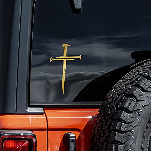 Cross with Nails Vinyl Decal Sticker - Gold 4" x 6"