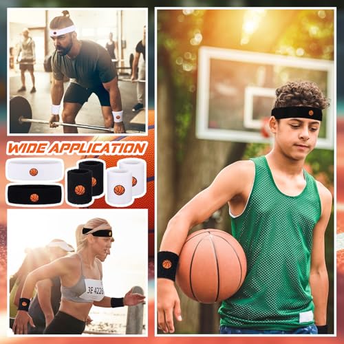 Basketball Sweatband Set - Headband & Wristbands - Black/White