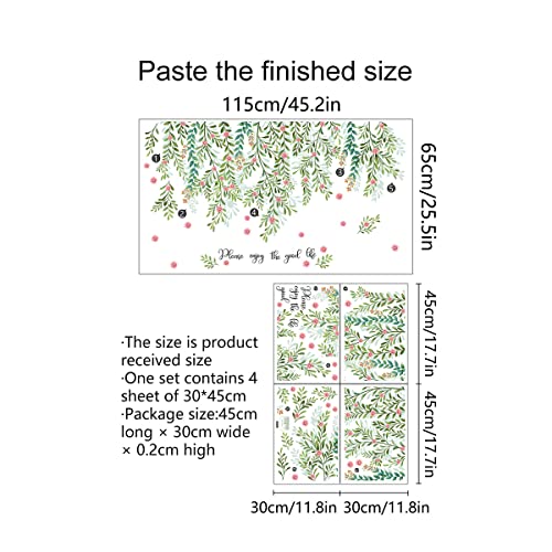 Runtoo Hanging Vine Flower Wall Decals Green Plant Leaves Wall Stickers for Bedroom Living Room Wall Art Decor