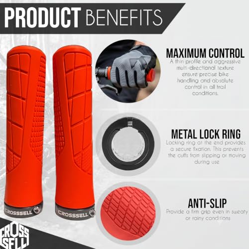 Lock-On Mountain Bike Grips - Red Non-Slip Handlebar Grips