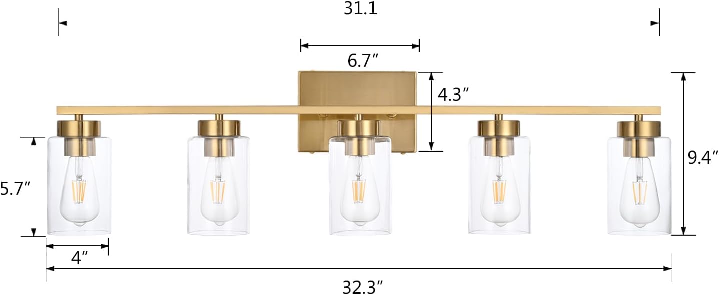 Modern 3-Light Bathroom Vanity Light in Brushed Gold with Clear Glass Shades
