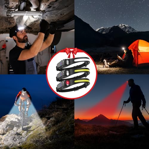 Rechargeable 3-Pack LED Headlamp - 7 Modes, Motion Sensor, Waterproof